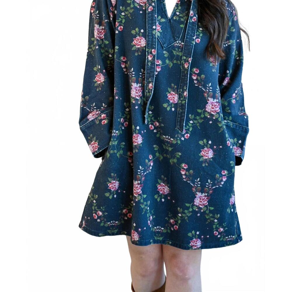 NEW RAISONNEL congress ave floral denim dress in blue